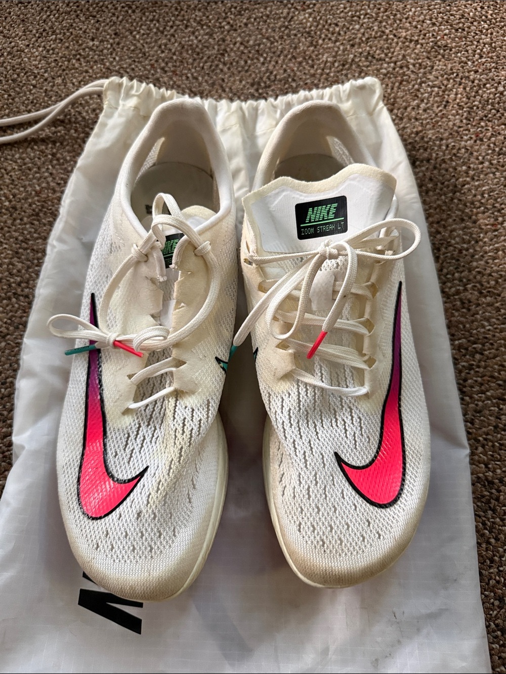 Nike zoom streak LT White Racing Shoes with Hot Pink Swoosh
